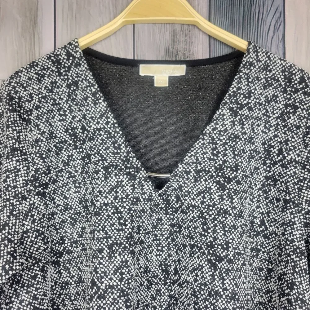 Michael Kors Black White Marled Top Wide Bell Sleeve Size XXL